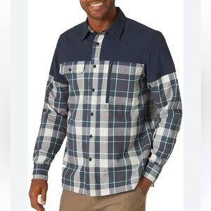 Wrangler ATG Shirt L Mens Overlay Flannel Organic Cotton Outdoors Hiking NEW